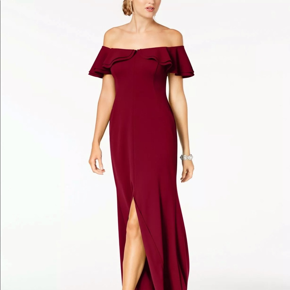 Nightway Ruffled Off-The Shoulder Gown